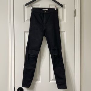 Topshop Joni high rise skinny Jeans, Black ripped. 26W, 30L